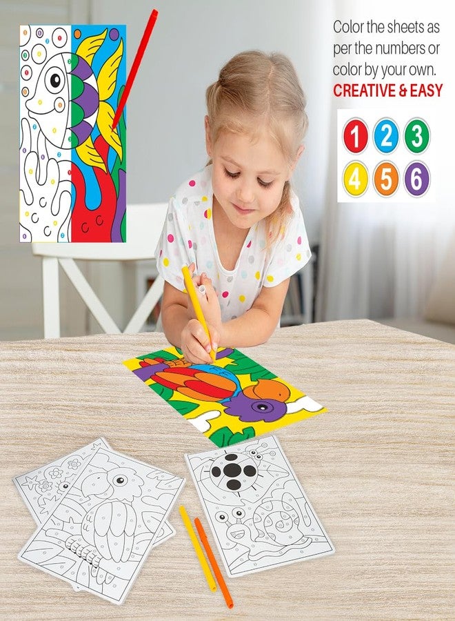 تويز بوكس مجموعة تلوين بالأرقام من تويز بوكس، 8 بطاقات مطبوعة بتصميمات كبيرة مع 6 أقلام تلوين، مجموعة تعليمية للأطفال من عمر 3 سنوات فما فوق - Image 3